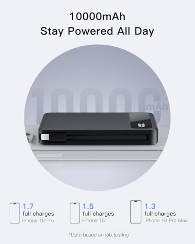 Image of Magnetic Power Bank, 10,000mAh Wireless Portable Charger for Mag-Safe 15W Fast Charging, Battery Pack with USB-C Cable 20W in /Out for iPhone 17e /Air /17 /16 /15 /14 /13 /12 /Plus /Pro /Pro Max, AirPods & More