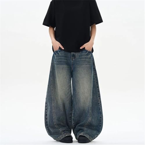 Men Vintage Jeans Loose Straight Wide Y2k Pants Streetwear Denim Trousers with Pockets2