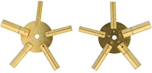 Harts Set of 2 Clock Winding Keys Brass Spider Star Pair - Odd and Even