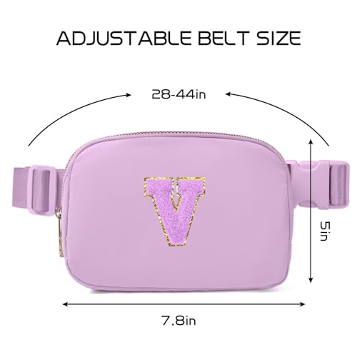 Image of Gitus Gifts for 8 9 10 11 12 Year Old Girls Belt Bag Fanny Pack Crossbody Bags with Initial Letter Patch Cute Stuff Birthday Gifts for Teen Girls Women Personalized Trend Stuff (Lavender-V)