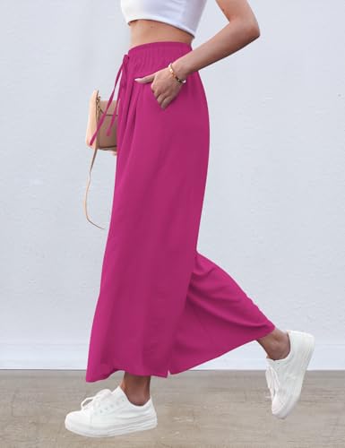 Image of ZJCT Wide Leg Palazzo Pants for Women Summer Beach Pants Flowy Loose Casual Lounge Pajama Yoga Pants with Pockets