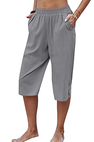 Image of Veatzaer Women's Elastic Waist 3 /4 Capri Harem Pants with Pockets Casual Loose Solid Yoga Trousers S-XXL