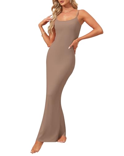 Image of AUSELILY Womens Bodycon Maxi Dress Square Neck Sexy Slip Long Dress | Sleeveless slip design with a long skirt line, Going out dress for celebrations, Style with heels