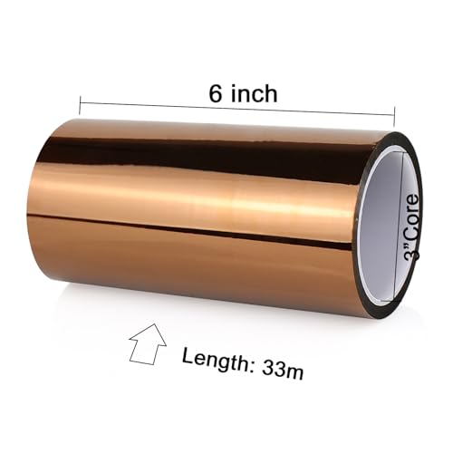 Image of BOMEI PACK Polyimide Tape, 1 Pack High-Temperature Resistant Tape 8inch x 33m(108ft), No Residue Heat-Resistant Tape for Electric Task, 3D Printing, Soldering, Sublimation, Masking Sealer Machine