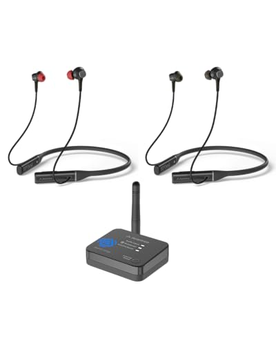 Avantree Aura Loop Dual – Auriculares TV inalámbricos Auracast, 2 Pares incluidos para Escucha compartida, 3 Modos EQ Incl. Diálogo Claro para Personas Mayores, transmisión One-to-Many