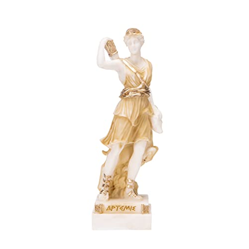 Göttin Artemis Diana griechische Statue Natur Mond Goldton Alabaster 15,7 cm
