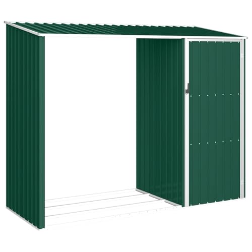 vidaXL Garten Brennholzlager Kaminholzunterstand Brennholzregal Unterstand Gerätehaus Gartenhaus Schuppen Grün 245x98x159cm Verzinkter Stahl