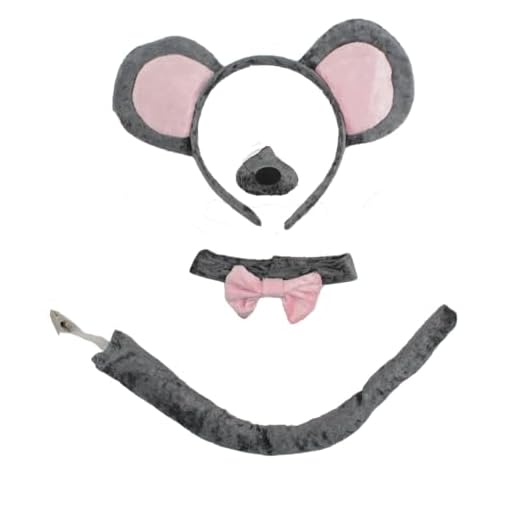 Carnavalife 4 Piezas de Conjunto de Disfraz de raton gris adulto, disfraz rata, talla universal, oreja nariz cola, disfraz para holloween, carnaval (1)