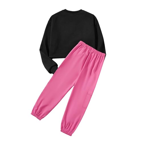 Image of Girls 2 Piece Outfits, Long Sleeve Letter Graphic Sweatshirts Drop Shoulder Pullover Tops and Sweatpants Tracksuit
