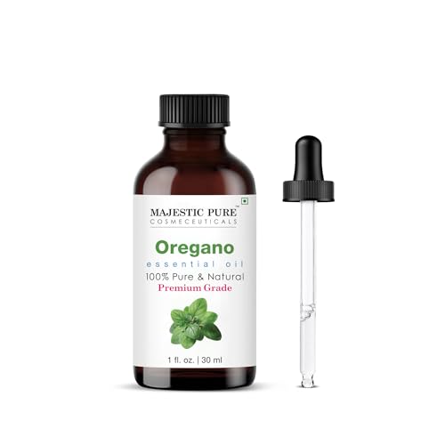Majestic Pure Oregano Essential Oil with Glass Dropper - 1 Fl Oz - 100% Pure and Natural Oregano Oil - Premium Grade Essential Oils for Diffuser