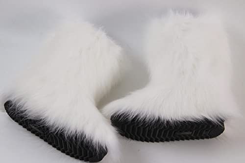 Gegefur Girls Boys Kids Faux Fur Boots Furry Fuzzy Fluffy Warm Winter Snow Boots Flat Shoes Outdoor (White, 1, Numeric_1) #TOP6