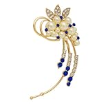 Elegant Gold Floral Ear Cuff for Women – Pearl & Blue Crystal Statement Earcuff Jewelry, Non-Pierced Vintage Design, Rhinestone Leaf Accent, Lightweight Fashion Accessory for Parties, Weddings & Gifting