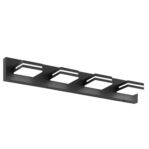 Image of Bathroom Vanity Lighting Fixtures Over Mirror (4-Light, 30-Inch) Modern LED Bathroom Wall Lighting Fixtures, Matte Black (Cool White 6000K)