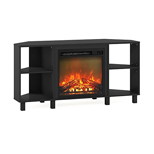 Image of Furinno Jensen Corner Fireplace TV Stand with 4 Open Compartments for TV up to 55 Inches, Americano