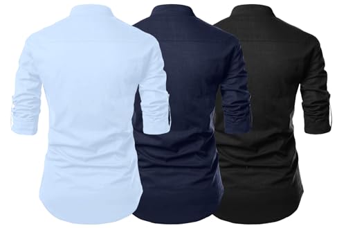 Image of FINIVO FASHION Combo of Men's Cotton Blend Solid Regular Fit Full Sleeve Straight Short Kurta Shirt, Casual and Formal Wear