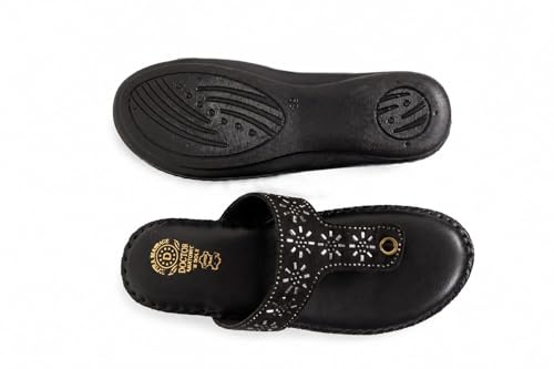 Image of Women's Black Synthetic Leather Flat Sandals | Trendy Comfortable Casual Wear Footwear