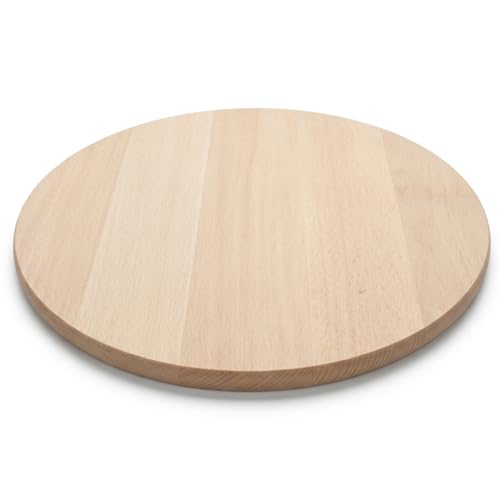 Planche en bois ronde 45 cm en hêtre massif – Grande planche à pizza & planche de service – Planche à découper bois pour fromage, snacks & cuisine –...