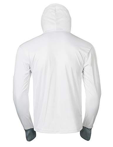 FitsT4 Men's Sun Protection UPF 40+ UV Outdoor Long Sleeve Quick Drying Mesh Fishing Shirts with Hood/Thumb Hole White S