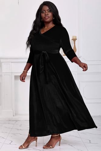 Image of Runwind Plus Size Dress for Women - 3 /4 Sleeve V Neck Maxi Dresses for Women (XL-6XL)