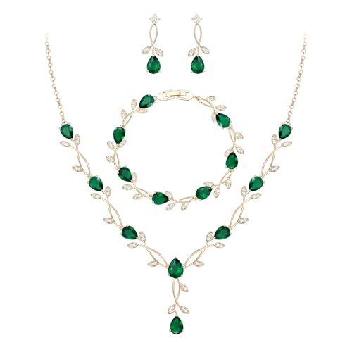 Image of EVER FAITH Cubic Zirconia Pearl Leaf Bridal Jewelry Set for Bride Women