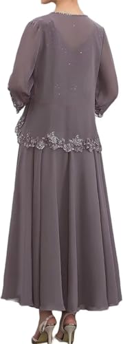 Chiffon Mother of The Bride Dress for Wedding 3/4 Sleeve V Neck Formal Dresses with Jacket for Women RO1304
