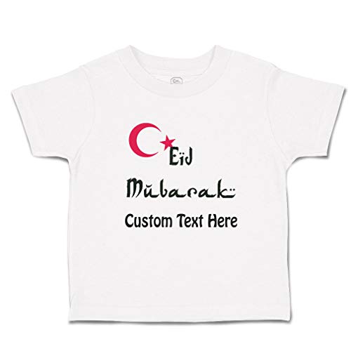 Custom Toddler T-Shirt Islam Eid Mubarak Blessed with Turkish Flag Arabic Cotton Turkey Boy & Girl Clothes Muslim Greeting Baby Funny Tee A White Personalized Text Here 2T
