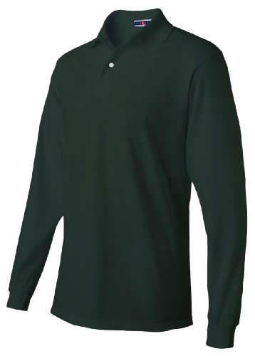Jerzees mens 5.6 oz. 50/50 Long-Sleeve Jersey Polo with SpotShield(437ML)-FOREST GREEN-L