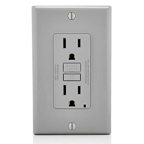 Image of Leviton Outlet, 15 Amp, Self Test, Non Tamper-Resistant with LED Indicator Light, GFNT1-GY, Gray