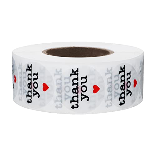 Hybsk Thank You Stickers With Black Heart 1 Inch Round 1,000 Adhesive Labels Per Roll (Transparent Material) #TOP1