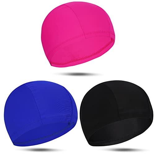 Dacitiery 3 St&uuml;ck Elastische Badekappe f&uuml;r Kinder M&auml;dchen Jungen Damen Herren Unisex Badekappen Bequemer Stoff Polyester Schwimmkappe rutschfeste Schwimmhaube Langen Haaren Badehaube