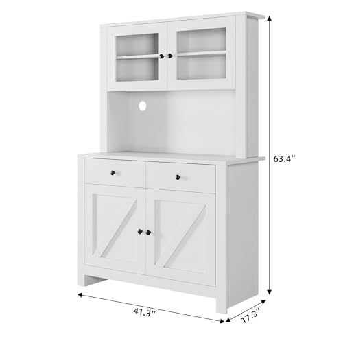 Image of IDEALHOUSE Modern Kitchen Pantry Cabinet, Microwave Storage Stand, Engineered Wood Food Organizer Cabinet with Multi Compartments, for Home Kitchen Dining Area, White Wood Grain