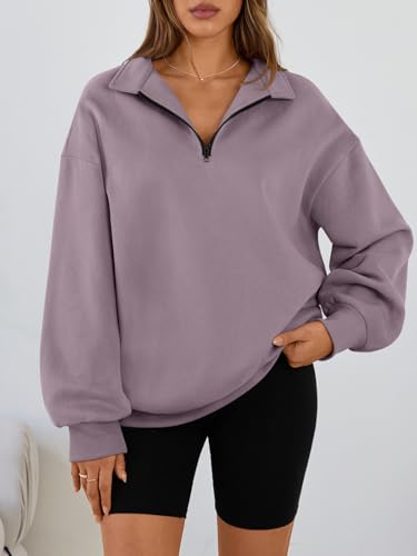 Image of Trendy Queen Women's Oversized Sweatshirts Half Quarter Zip Fleece Sweaters | Soft Cozy Zip Pullover, Comfort Warm Sweaters for Fall Winter, Fashion Mock Neck Outfits