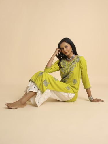 Image of RATAN Rayon Straight Lucknowi Chikankari Ethnic Wear Kurta for Women