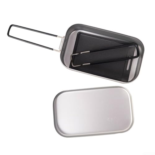 Honseadek Al aire libre para camping, freír parrilla rectangular para barbacoa, placa cuadrada uniforme, distribución no plus negra con sartén compacta