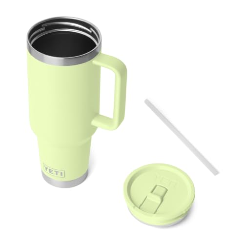 Image of YETI Rambler 40 oz Travel Mug with Flip Straw Lid - Stainless Steel, Vacuum Insulated, Leakproof, Cup Holder Friendly, Grasshopper