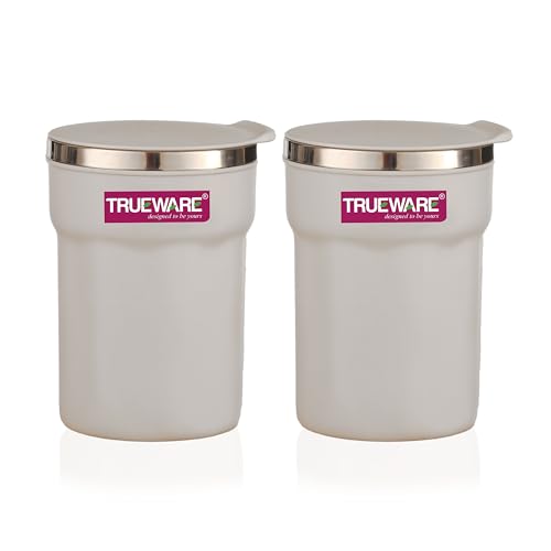 Image of Trueware ACE 275 ML Inner Steel Outer Plastic Insulated Coffee Cup /Mug /Tumbler Set of 2 for Hot and Cold Drinks, BPA-Free, Food Grade - Ideal for Car, Home, Office, Travelling (Grey)