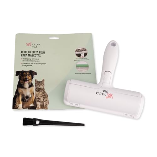YALVA® Quitapelos Mascotas Reutilizable – Rodillo Quita Pelos de Perro y Gato para Sofás, Alfombras, Ropa y Camas – Cepillo Removedor de Pelaje Autolimpiable - Blanco