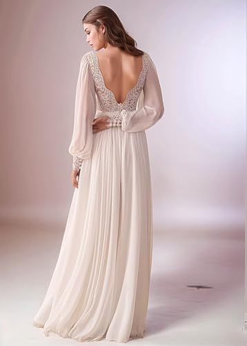 Women's Lace Wedding Dresses for Bride Long Sleeve Boho Bridal Wedding Gowns V Neck Bohemian Wedding Gown4