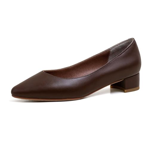 Women's Pointed Toe Chunky Heel Slip On Pumps Shoes Low Heel Comfortable Shoes for Women 1.5 Inch Block Heel Dress Shoes for Ladies Brown Size 8