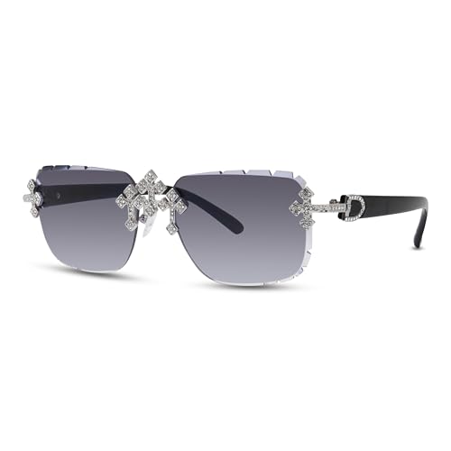 Image of Iced-Out Triple Cross Sunglasses - Frameless Diamond-Cut Luxury Shades for Men & Women | UV400 Hip-Hop Eyewear