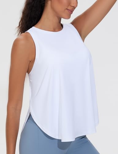 THE GYM PEOPLE Womens Racerback Workout Tank Tops Split Side Loose Fit Sleeveless Yoga Running Shirts with Curved Hem White — view 4