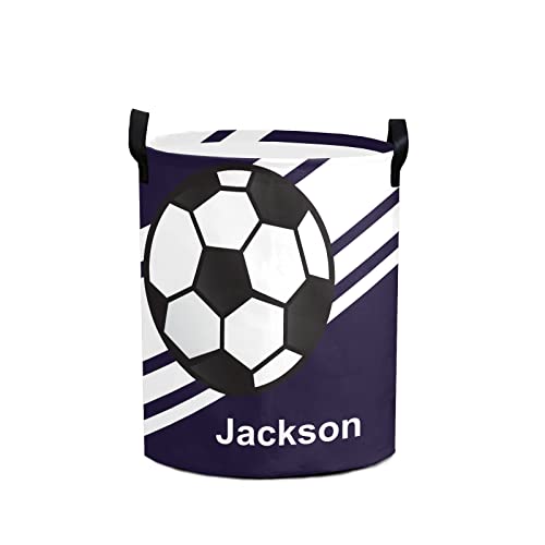 Grandkli Soccer Ball Personalized Freestanding Laundry Hamper, Custom Waterproof Collapsible Drawstring Basket Storage Bins with Handle for Clothes, Toy, 50cm x 36cm