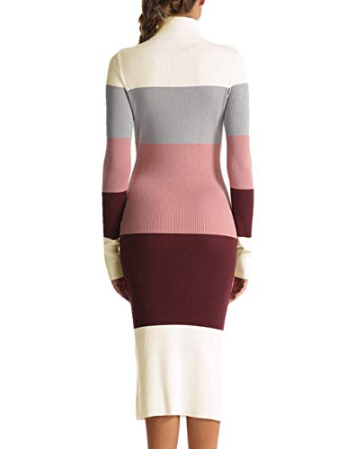 Image of Rocorose Women's Turtleneck Ribbed Elbow Long Sleeve Knit Sweater Dress