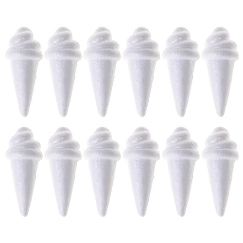 Kichvoe Cupcakes 12pcs Craft Foam Ice Cream White Balls Shapes Polystyrene Foam Cones Pretend Play Ice Cream Models for Christmas Wedding Decoration Diy Arts Craft