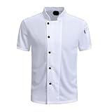 Chaquetilla Cocinero Camisa de Trabajo Cocina Transpirable for Restaurante, Chaqueta Chef Manga Corta for Hombre y Mujer, Uniforme for Servicio Alimentos(White,XXL)