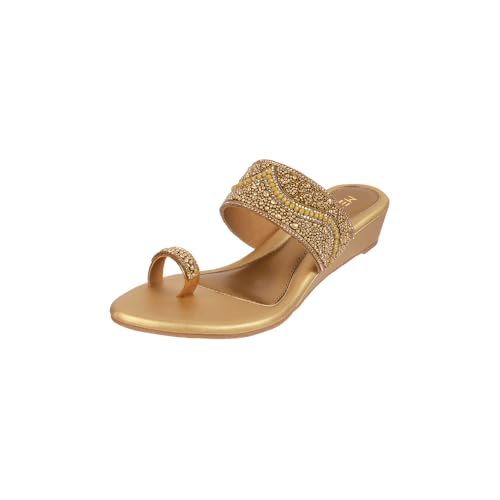 Image of Metro Women Synthetic Embellished Ethnic Wedge Party Sandal