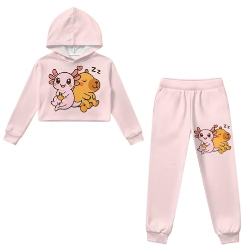 Long Sleeve Crop Top Hoodie and Pants Set Girls 4-13Y Kids Comfy Sportswear