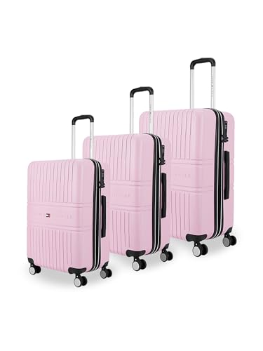 Image of Tommy Hilfiger Stanford Luggage Set of 3 (Cabin, Mid & Cargo)- Pink | Polycarbonate Hardshell Suitcase Trio | Expandable Trolley Bags with Flushed TSA Lock, 360 Spinner Wheels & Telescopic Handles