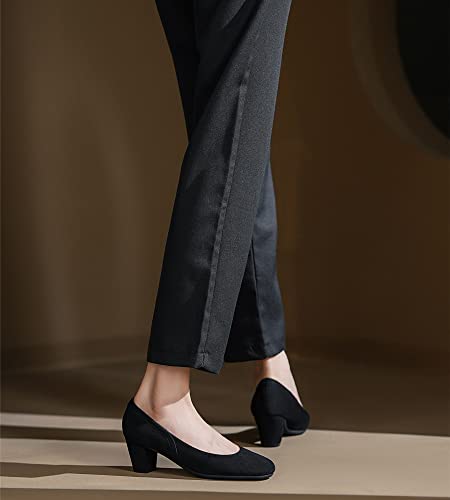 HHTCAL Low Block Heel Pumps for Women 2 inch Comfortable Round Closed Toe Chunky Heeled Office Work Dress Shoes Business Formal3