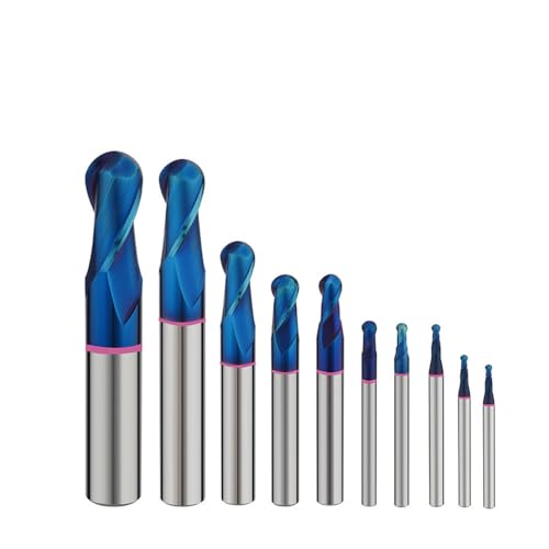 Image of Carbide Ball Nose EndMill HRC70 Double Edge 2 Flute TlAiN Coating Tungsten Steel Color-Ring Milling Cutter for Metal Steel TGP Series 11pcs Set